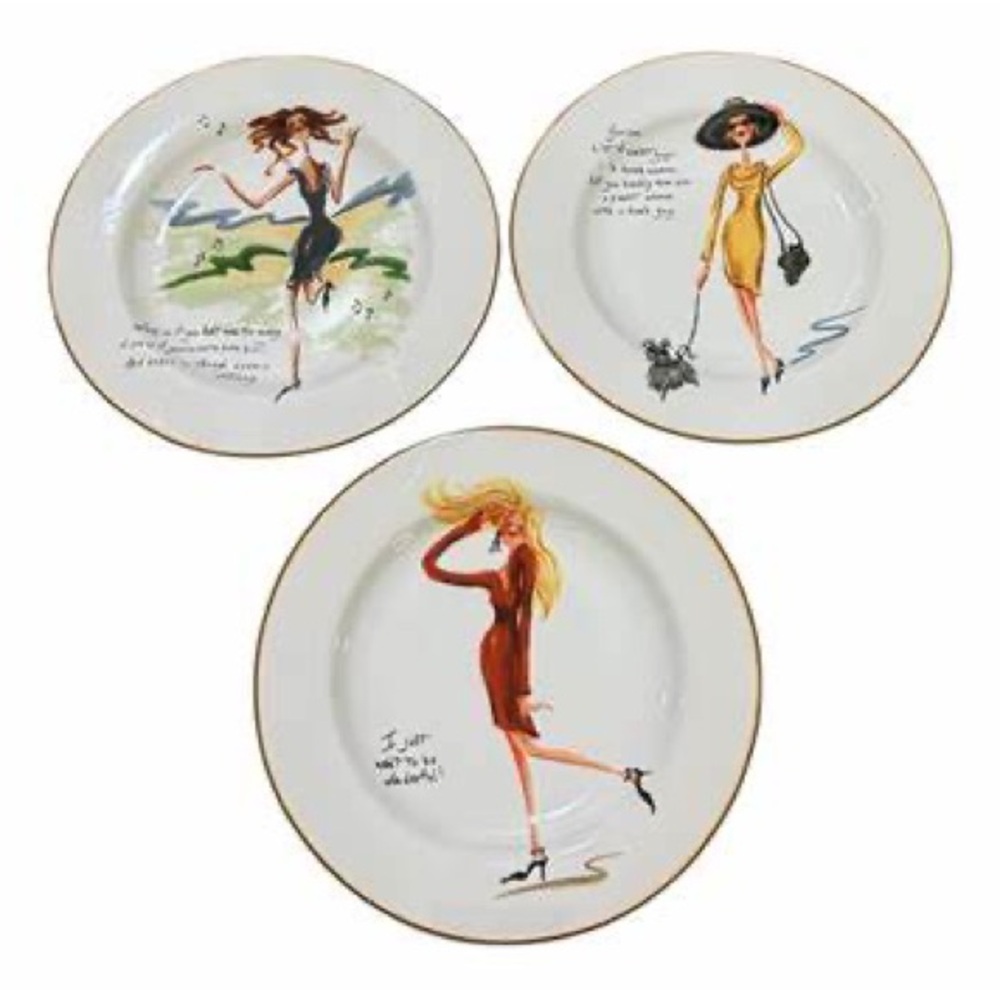 🆕 Sakura Chic 4pc Glamour Fashion Illustration Ceramic Porcelain Plates Set - Picture 2 of 8